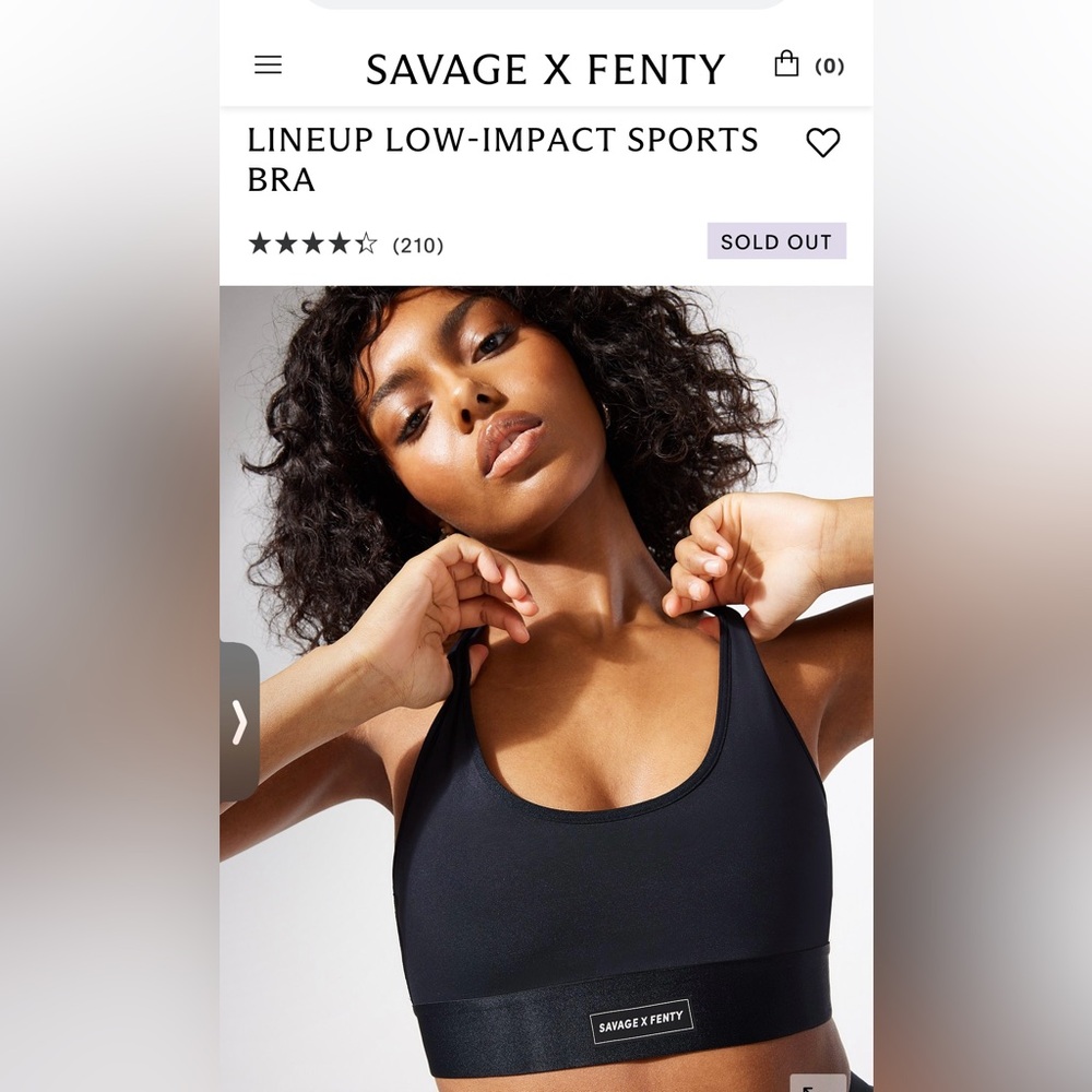 Women’s Savage X Fenti Lineup Low Impact Sports Bra size L black